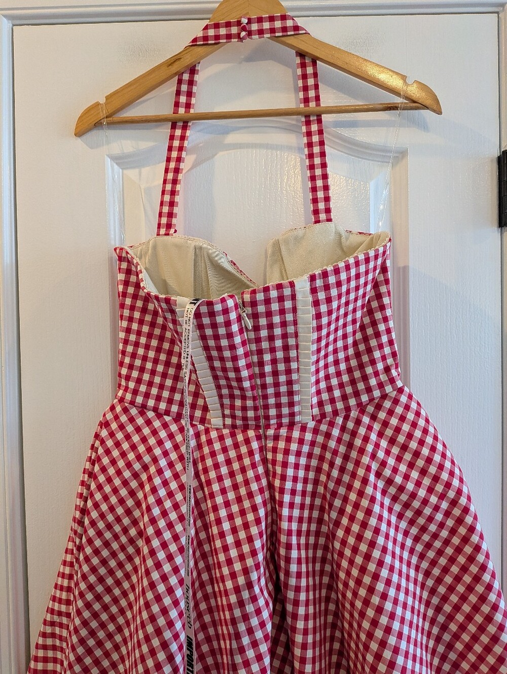 House of CB Heidi Red Gingham Cotton Halter Neck Mini Dress Coquette Size L NWT - Picture 10 of 15